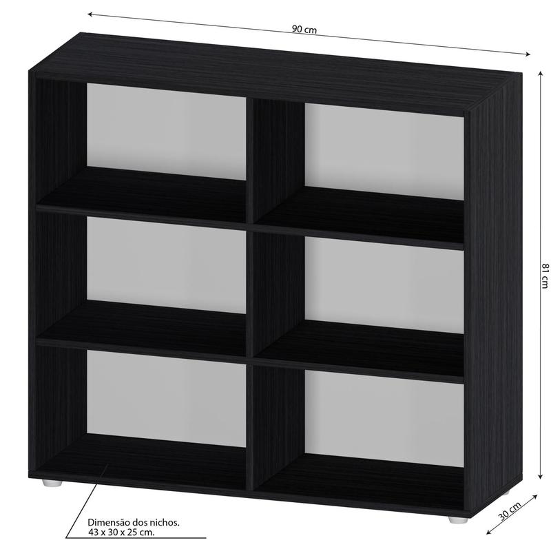 Estante Livreiro Zurich com 6 Nichos - Preto - DRD Móveis